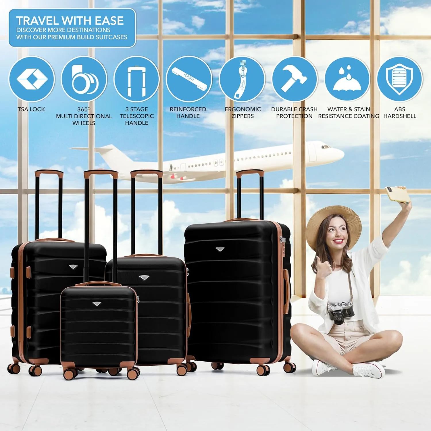Luggage Sets TSA Lock Silent Double Spinner Wheels Durable Hardside Lightweight Suitcase With 24x16x10 Carry-On Case Maximum Carry On Bag Size For Virgin & South West Approved Airlines