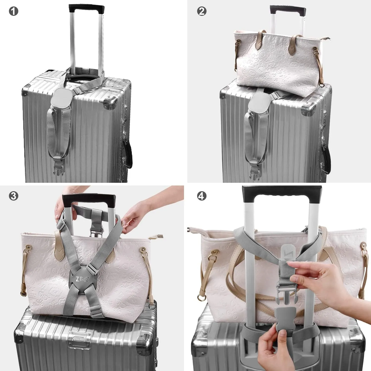 Luggage Strap, ZINZ High Elastic Suitcase Adjustable Belt Bag Bungees with Buckles and More Applications (Gray-001)
