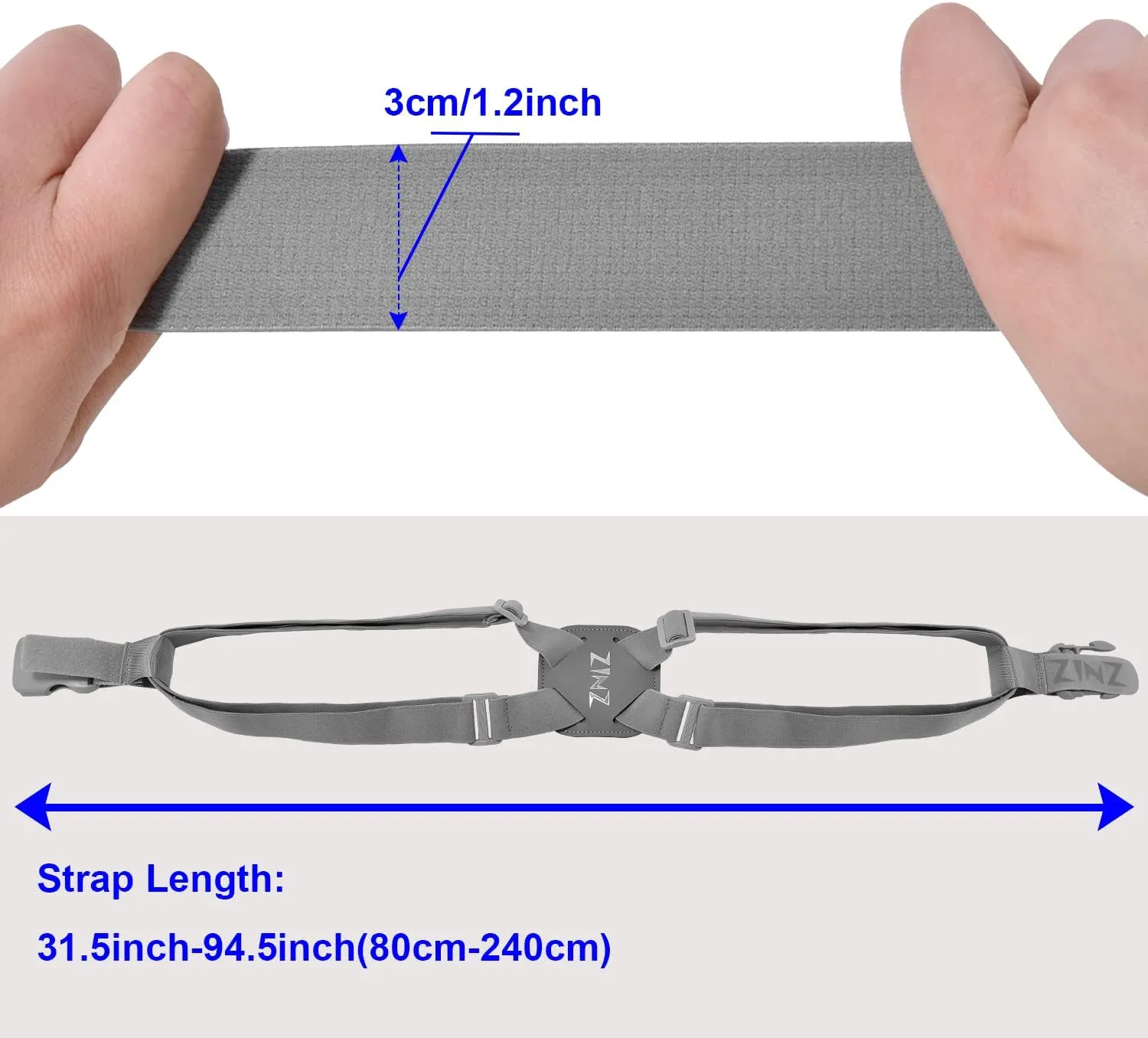 Luggage Strap, ZINZ High Elastic Suitcase Adjustable Belt Bag Bungees with Buckles and More Applications (Gray-001)