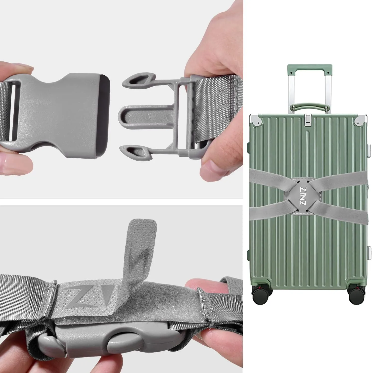 Luggage Strap, ZINZ High Elastic Suitcase Adjustable Belt Bag Bungees with Buckles and More Applications (Gray-001)