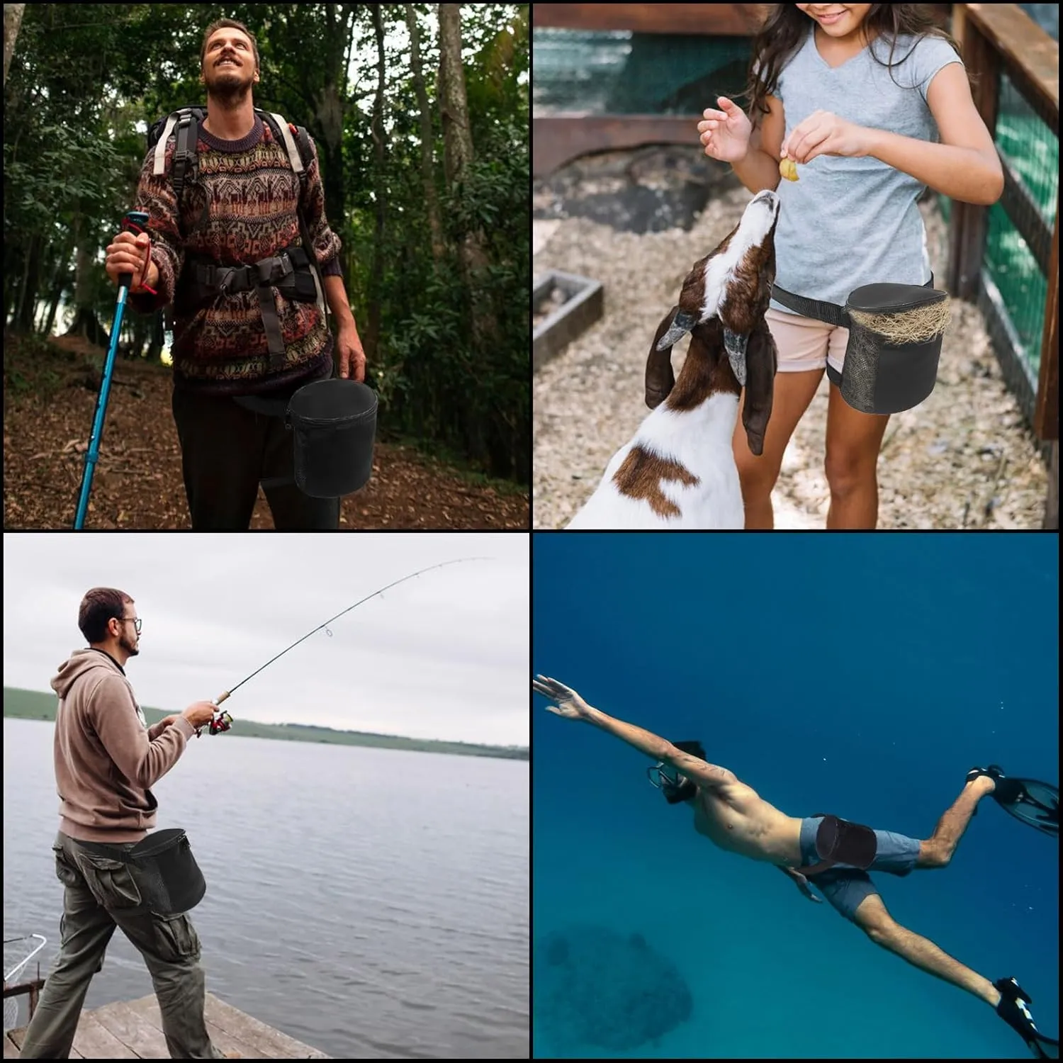 Luwint Diving Waist Bag Scuba Mesh Bag Multi Purposes Storage Bag for Water Sport Scuba Animal Feeding Fishing Hunting Shell Collecting Ocean Cleaning Underwater Trash