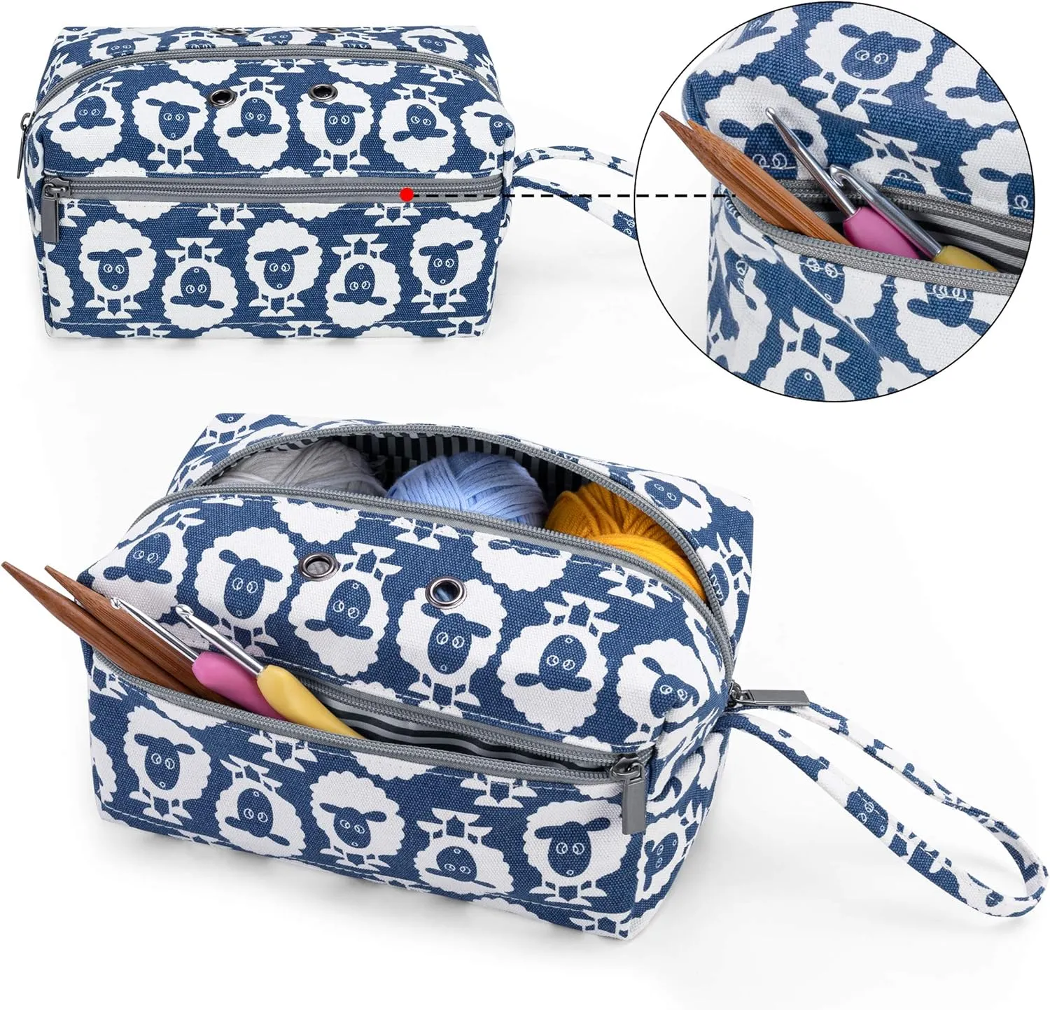Luxja Small Yarn Storage Bag, Portable Knitting Bag for Yarn Skeins, Crochet Hooks, Knitting Needles (up to 8 Inches) and Other Small Accessories (Small, Sheep)