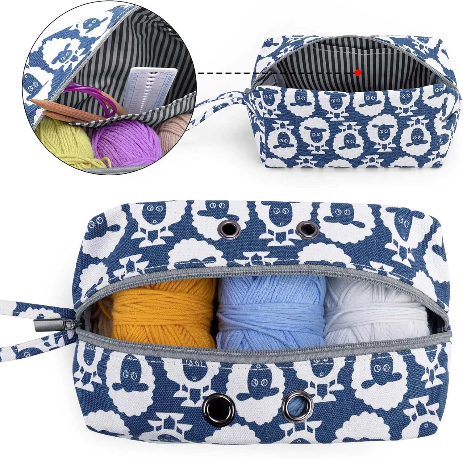 Luxja Small Yarn Storage Bag, Portable Knitting Bag for Yarn Skeins, Crochet Hooks, Knitting Needles (up to 8 Inches) and Other Small Accessories (Small, Sheep)