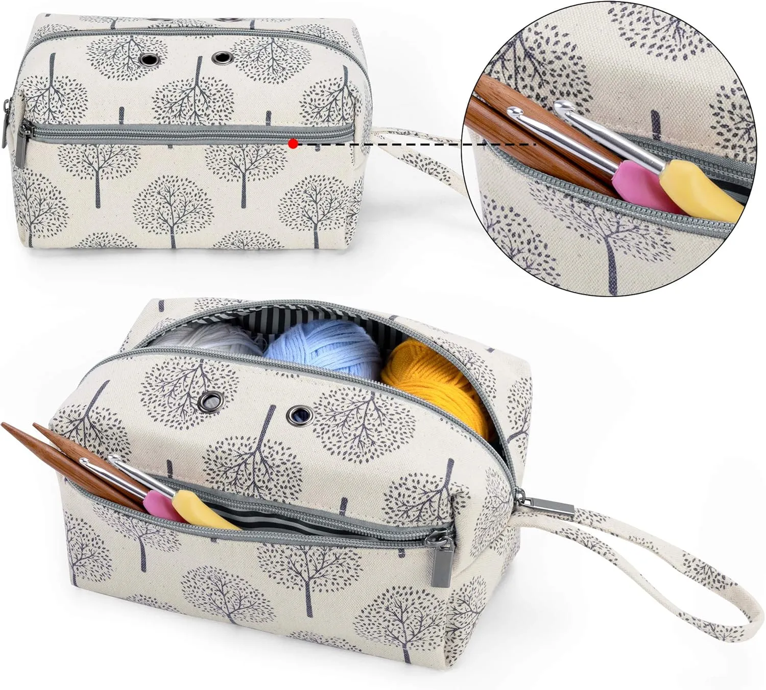 Luxja Small Yarn Storage Bag, Portable Knitting Bag for Yarn Skeins, Crochet Hooks, Knitting Needles (up to 8 Inches) and Other Small Accessories (Small, Trees)