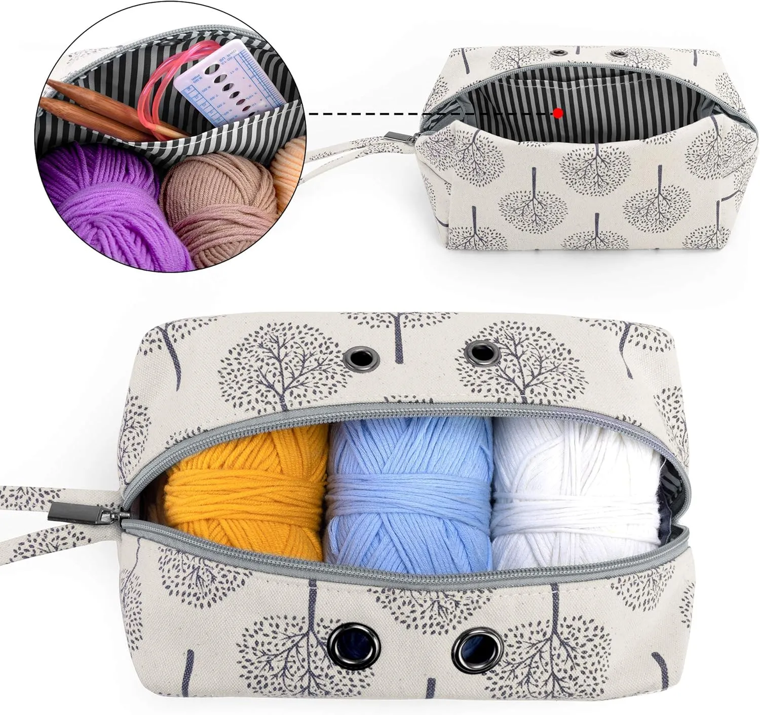 Luxja Small Yarn Storage Bag, Portable Knitting Bag for Yarn Skeins, Crochet Hooks, Knitting Needles (up to 8 Inches) and Other Small Accessories (Small, Trees)