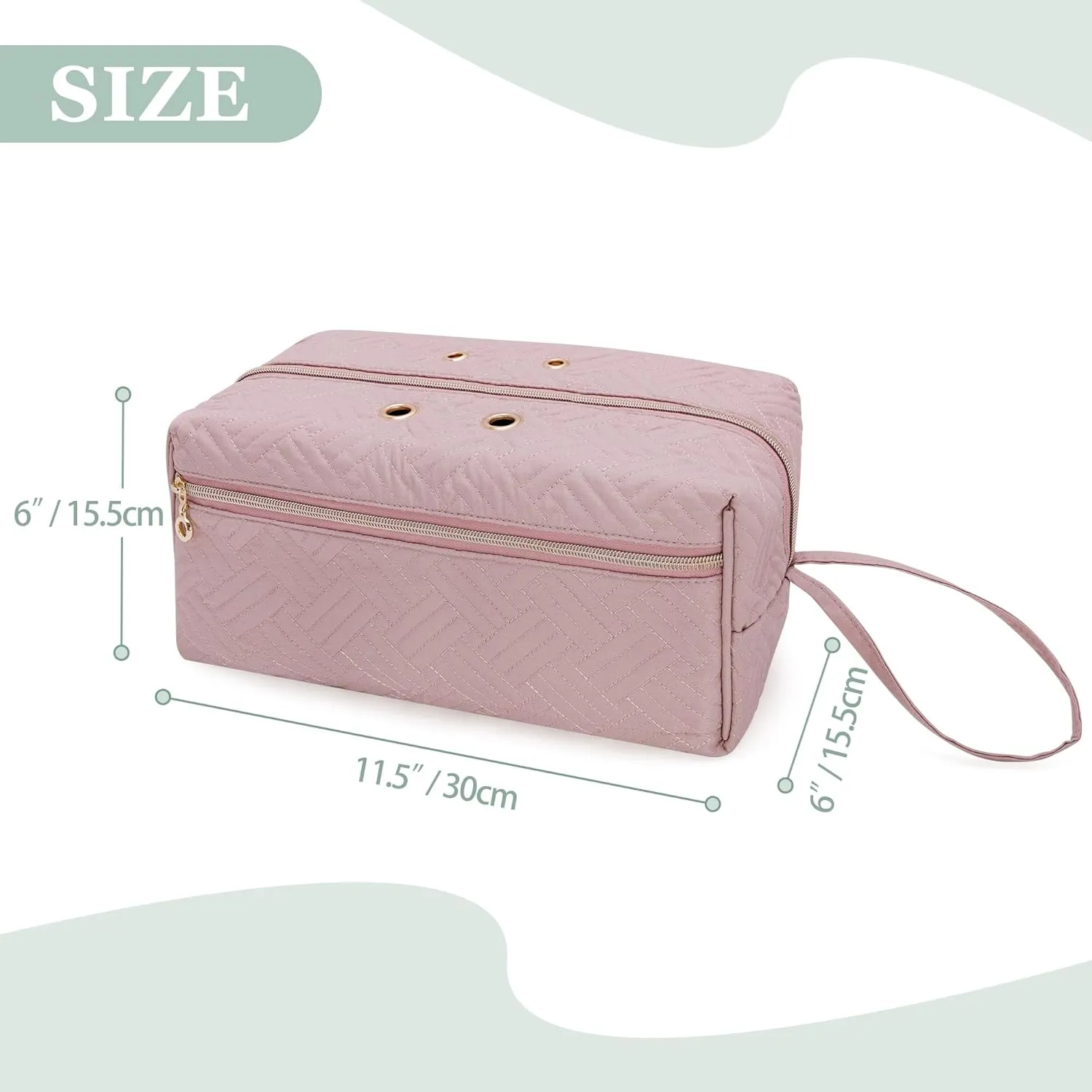 LUXJA Yarn Storage Bag, Carrying Knitting Bag for Yarn Skeins, Crochet Hooks, Knitting Needles (up to 10 Inches) and Other Small Accessories (Large, Pink)
