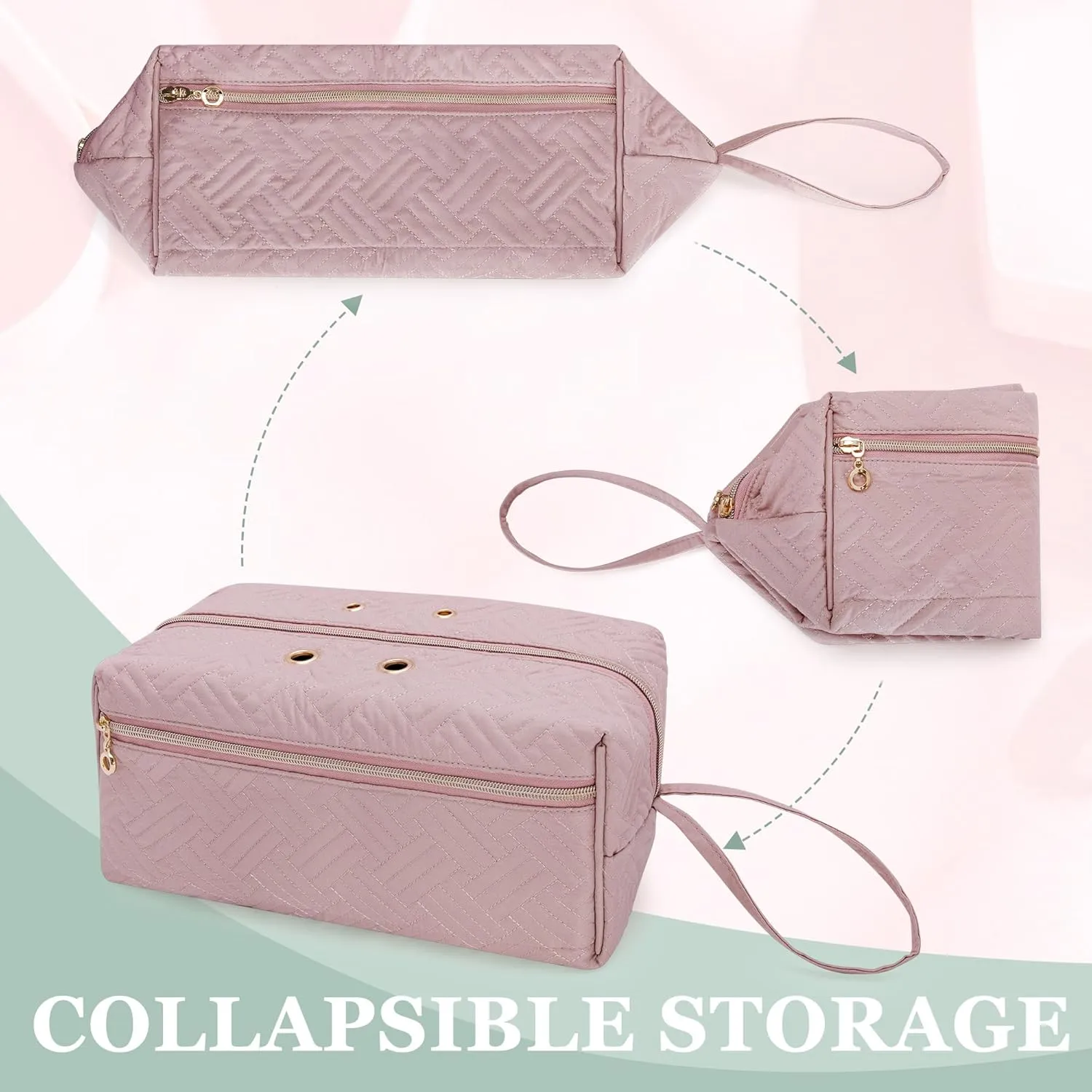 LUXJA Yarn Storage Bag, Carrying Knitting Bag for Yarn Skeins, Crochet Hooks, Knitting Needles (up to 10 Inches) and Other Small Accessories (Large, Pink)