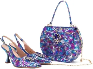 Luxury Crystal Wedding Stiletto Pumps Hollowed Floral Design Ladies Shoes Matching Bag Set