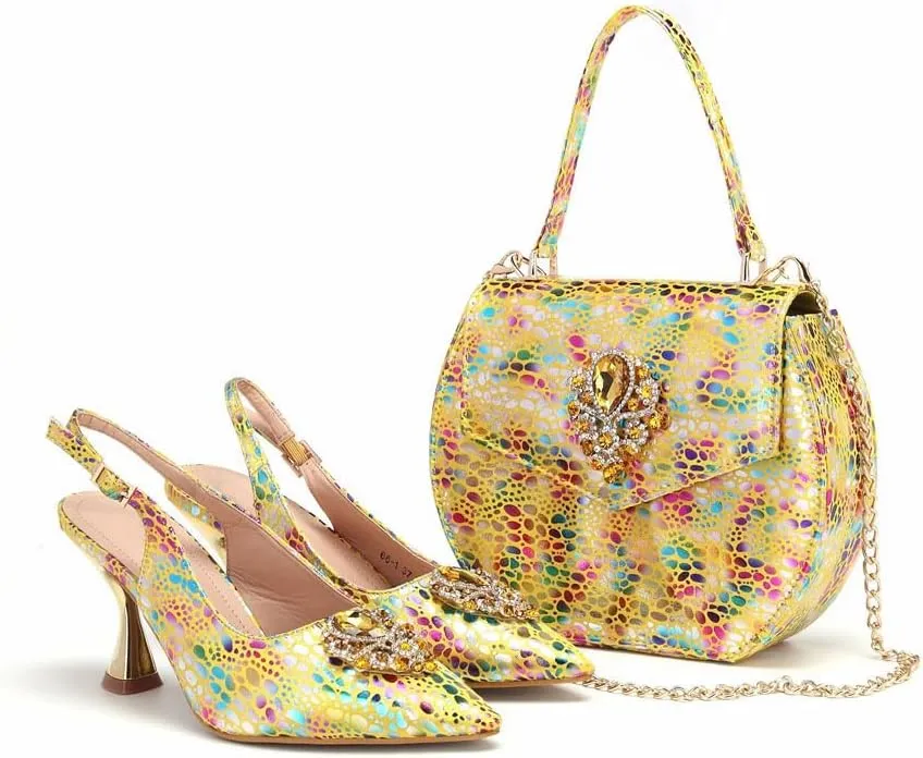 Luxury Crystal Wedding Stiletto Pumps Hollowed Floral Design Ladies Shoes Matching Bag Set