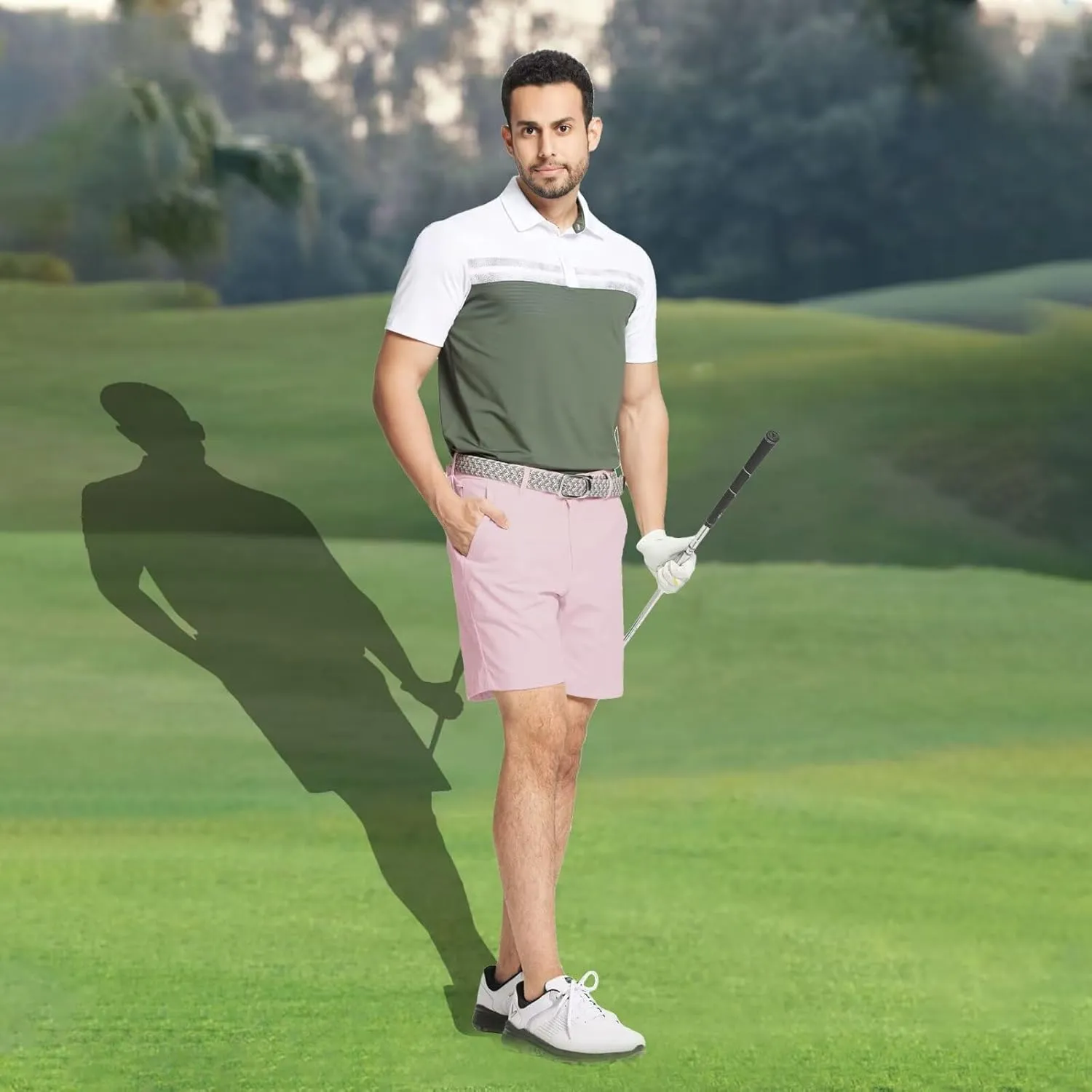 M MAELREG Golf Shorts Men 7 inch 9 inch Quick Dry Stretch Waist Moisture Wicking Water-Repellent Flat Front Flex Mens Shorts