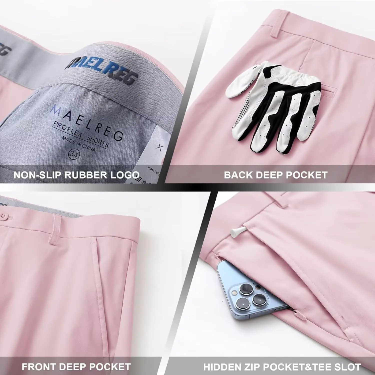 M MAELREG Golf Shorts Men 7 inch 9 inch Quick Dry Stretch Waist Moisture Wicking Water-Repellent Flat Front Flex Mens Shorts