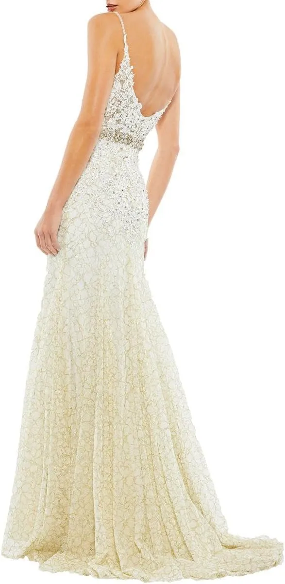 Mac Duggal Womens Lace Embellished Evening Dress