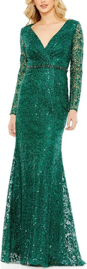 Mac Duggal Womens Lace Embellished Evening Dress