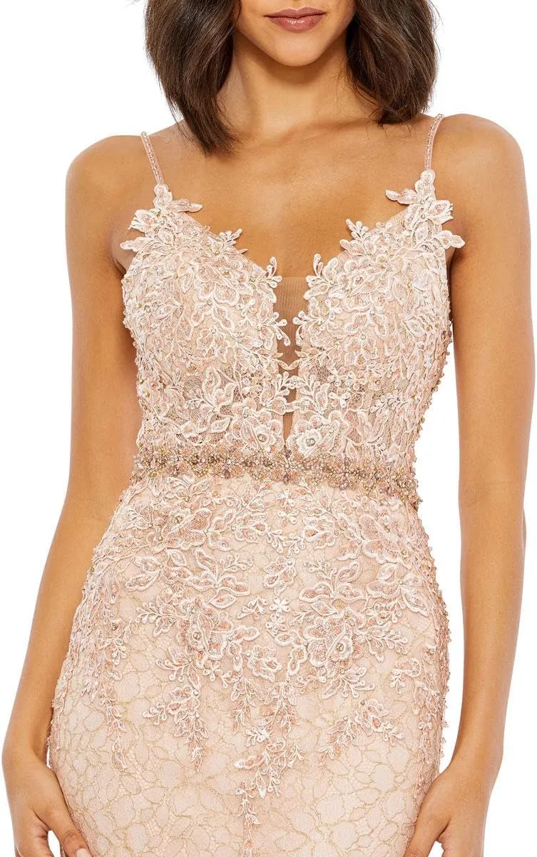 Mac Duggal Womens Lace Embellished Evening Dress