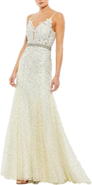 Mac Duggal Womens Lace Embellished Evening Dress