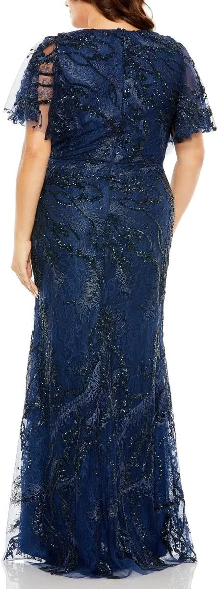 Mac Duggal Womens Plus Embellished Lace Evening Dress