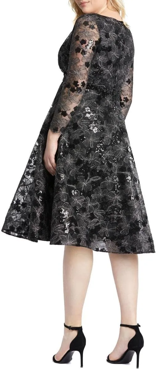 Mac Duggal Womens Plus Embellished Metallic Cocktail and Party Dress