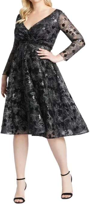 Mac Duggal Womens Plus Embellished Metallic Cocktail and Party Dress