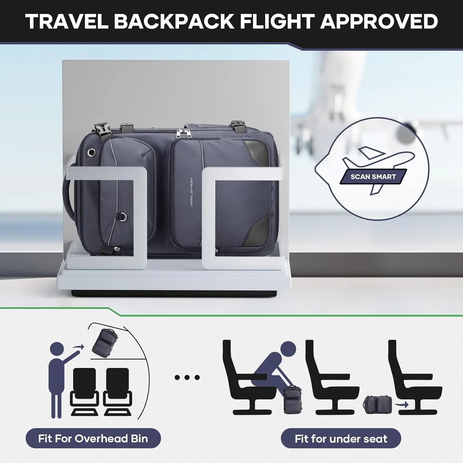 Maelstrom Travel Backpack for Men Women, 35L Carry on Backpack for Traveling on Airplane,with Belt Bag&Shoe Compartment,Waterproof Laptop Backpack fit 17”Laptop-Mystery Grey