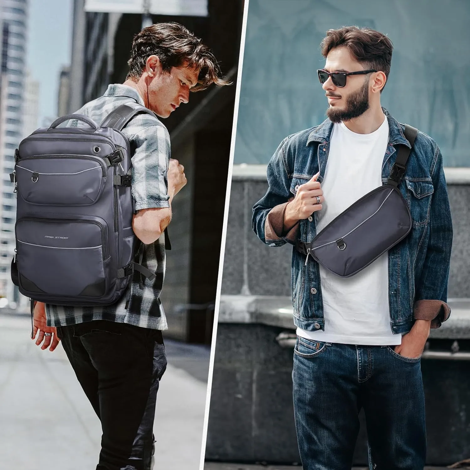 Maelstrom Travel Backpack for Men Women, 35L Carry on Backpack for Traveling on Airplane,with Belt Bag&Shoe Compartment,Waterproof Laptop Backpack fit 17”Laptop-Mystery Grey
