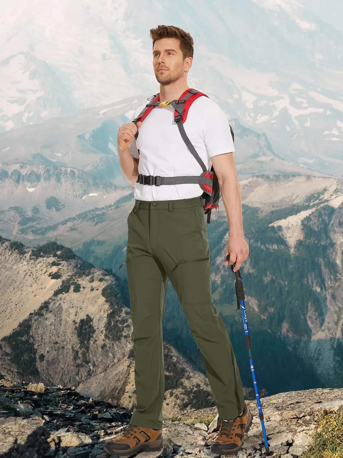 MAGCOMSEN Men's Hiking Pants 6 Pockets,Water Resistant Ripstop Outdoor Pants,Lightweight Quick Dry Fishing Work Pants