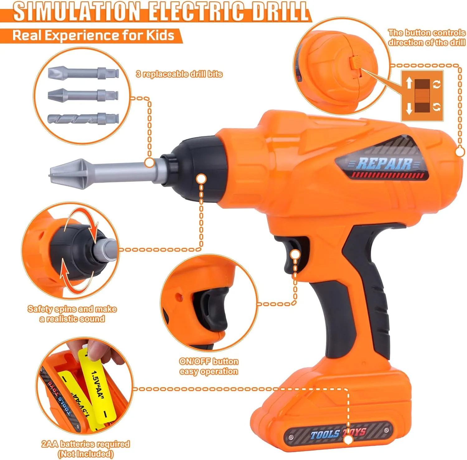 Magic4U 52PCS Toddler Tool Set with Electric Drill Toy & Kids Tape Measure, Pretend Play Construction Toys Costume with Kids Tool Belt, Toy Tool Bag for Boy Girls Age 3-8
