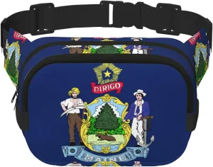 Maine State Flag Print Square Double Layer bag Waist Bag Trendy Pack Travel Bag with Adjustable Bel
