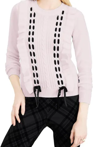 Maison Jules Women's Ruffle-Trim Lace-up Sweater