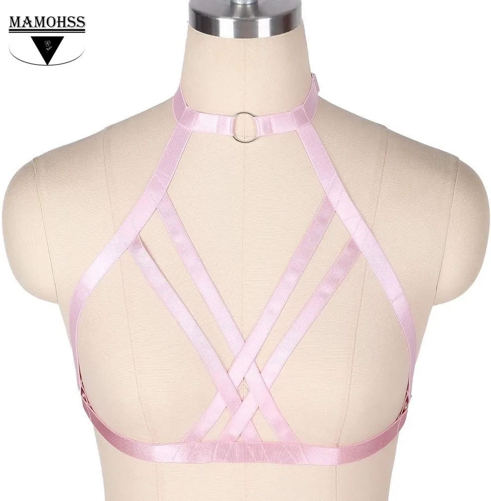 MAMOHSS Womens Harness Body Accessories Belts Elastic Punk Gothic Cupless Cage Bras