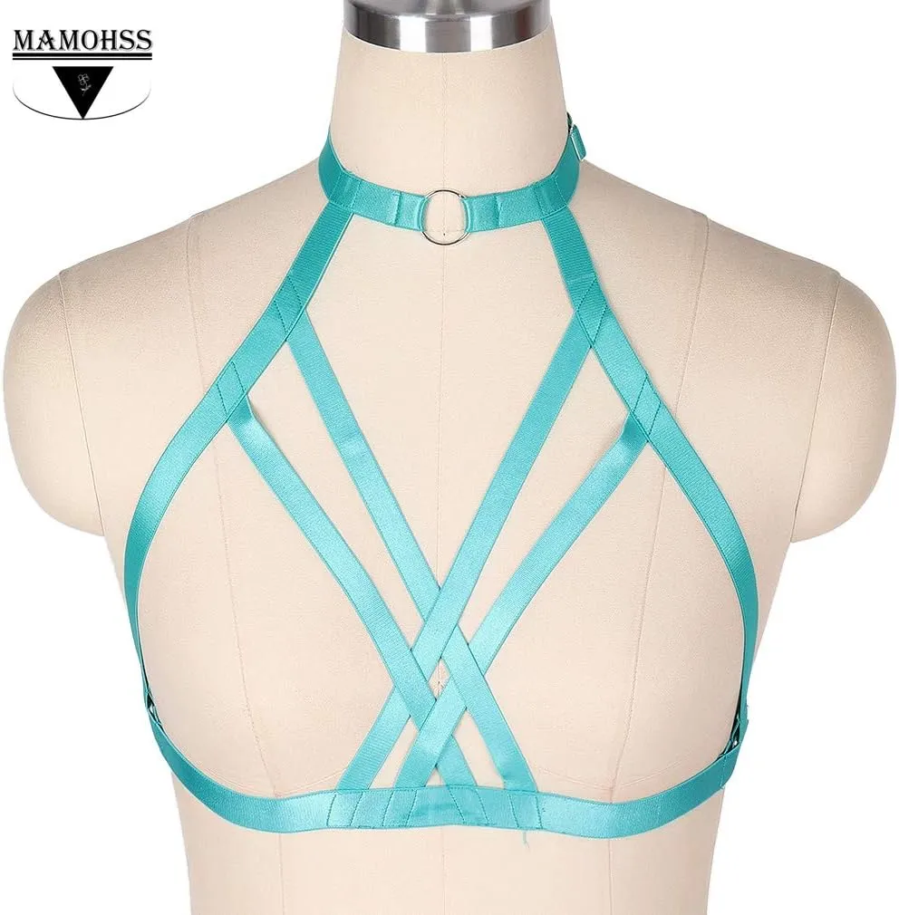 MAMOHSS Womens Harness Body Accessories Belts Elastic Punk Gothic Cupless Cage Bras
