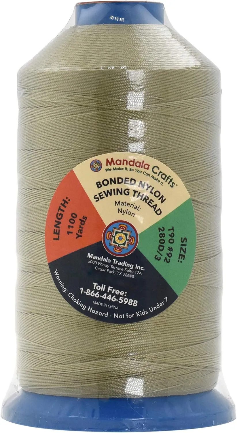 Mandala Crafts Bonded Nylon Thread for Sewing Leather, Upholstery, Jeans and Weaving Hair; Heavy-Duty (T90 #92 280D/3, Beige)