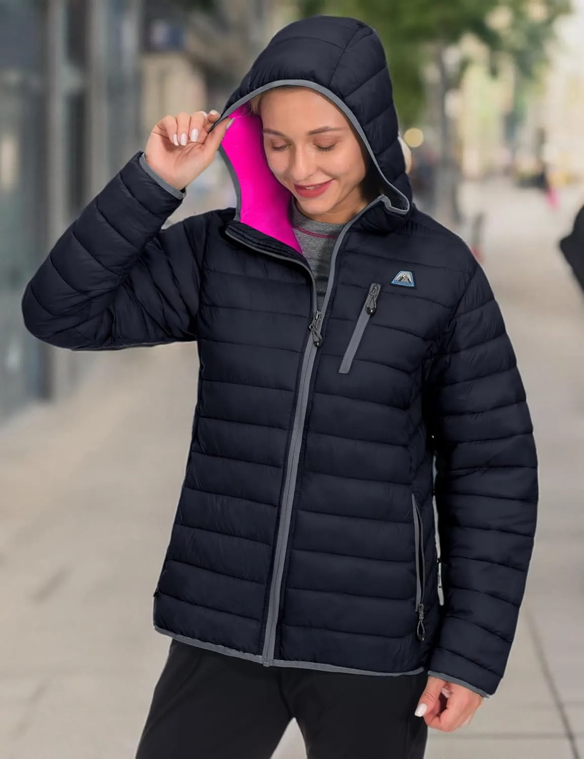 Mapamyumco Women's Puffer Jacket, Lightweight Hooded Winter Coat Windproof and Packable