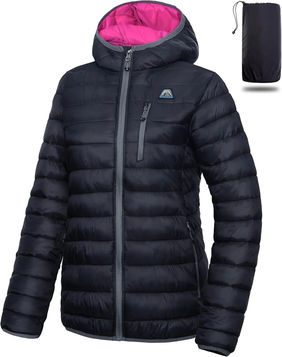 Mapamyumco Women's Puffer Jacket, Lightweight Hooded Winter Coat Windproof and Packable