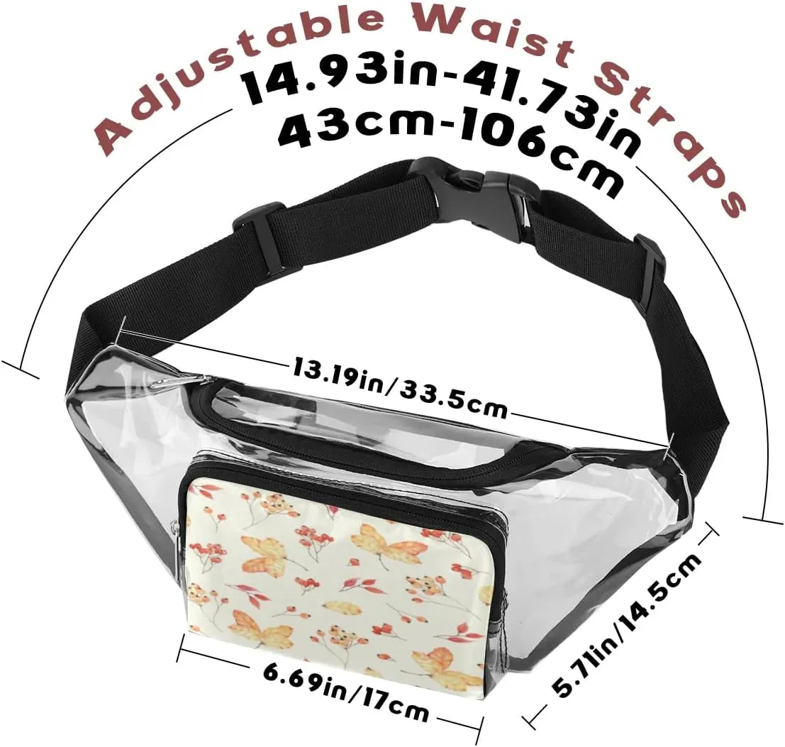 Maple Leaf Autumn Clear Fanny Pack Stadium Approved Clear Crossbody Belt Bag for Women Men Transparent Waist Bag with Adjustable Strap for Concerts Sports Events Travel