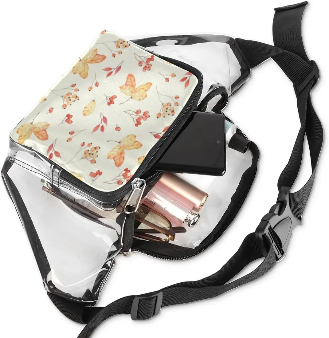 Maple Leaf Autumn Clear Fanny Pack Stadium Approved Clear Crossbody Belt Bag for Women Men Transparent Waist Bag with Adjustable Strap for Concerts Sports Events Travel