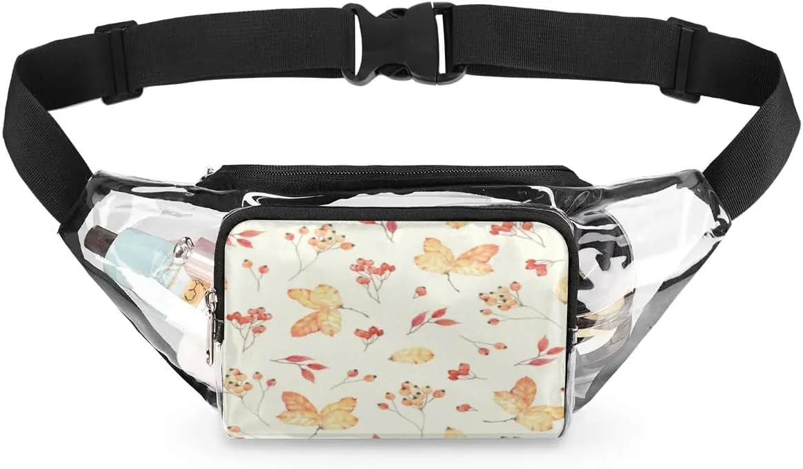 Maple Leaf Autumn Clear Fanny Pack Stadium Approved Clear Crossbody Belt Bag for Women Men Transparent Waist Bag with Adjustable Strap for Concerts Sports Events Travel