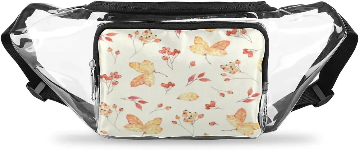 Maple Leaf Autumn Clear Fanny Pack Stadium Approved Clear Crossbody Belt Bag for Women Men Transparent Waist Bag with Adjustable Strap for Concerts Sports Events Travel