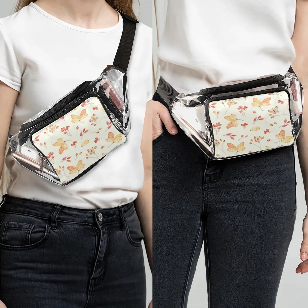 Maple Leaf Autumn Clear Fanny Pack Stadium Approved Clear Crossbody Belt Bag for Women Men Transparent Waist Bag with Adjustable Strap for Concerts Sports Events Travel