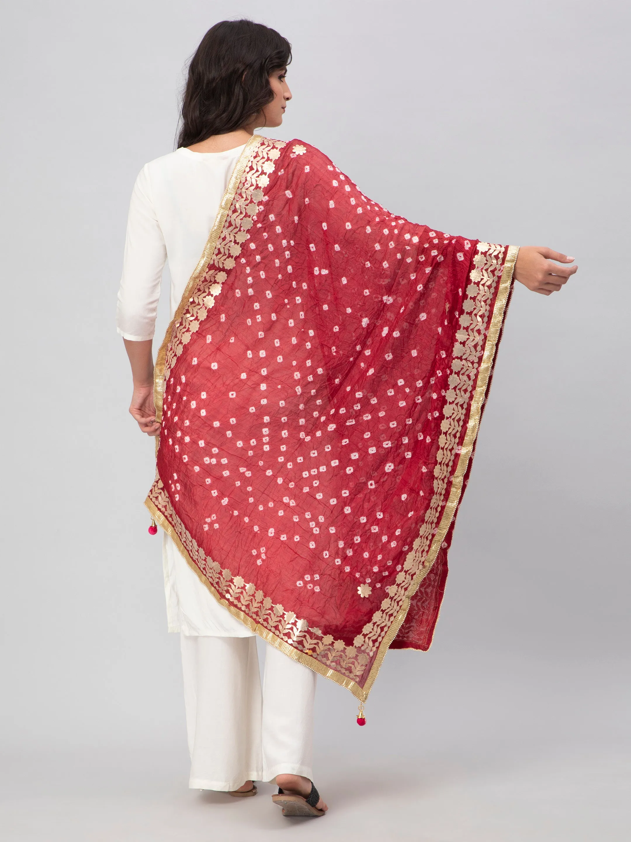Maroon Bandhani Silk Blend Dupatta