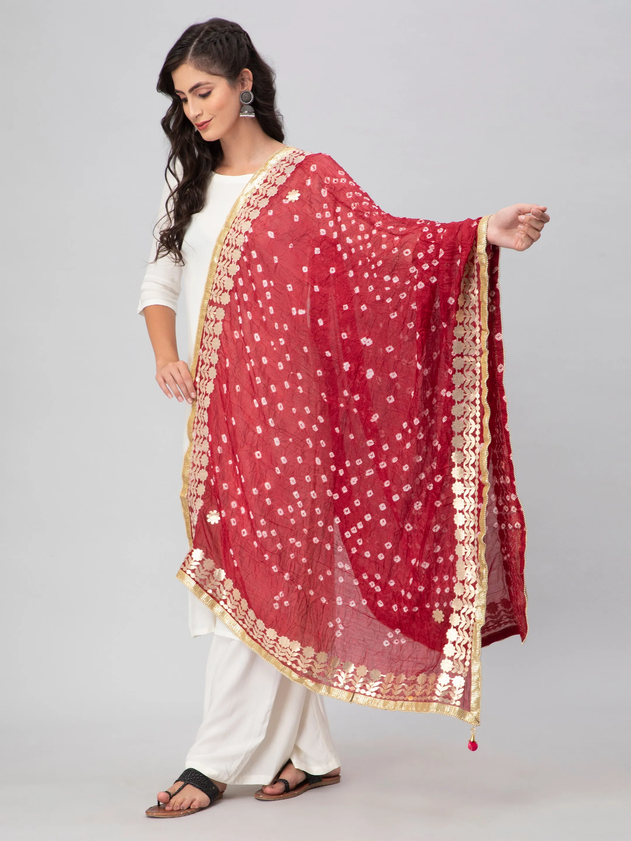 Maroon Bandhani Silk Blend Dupatta