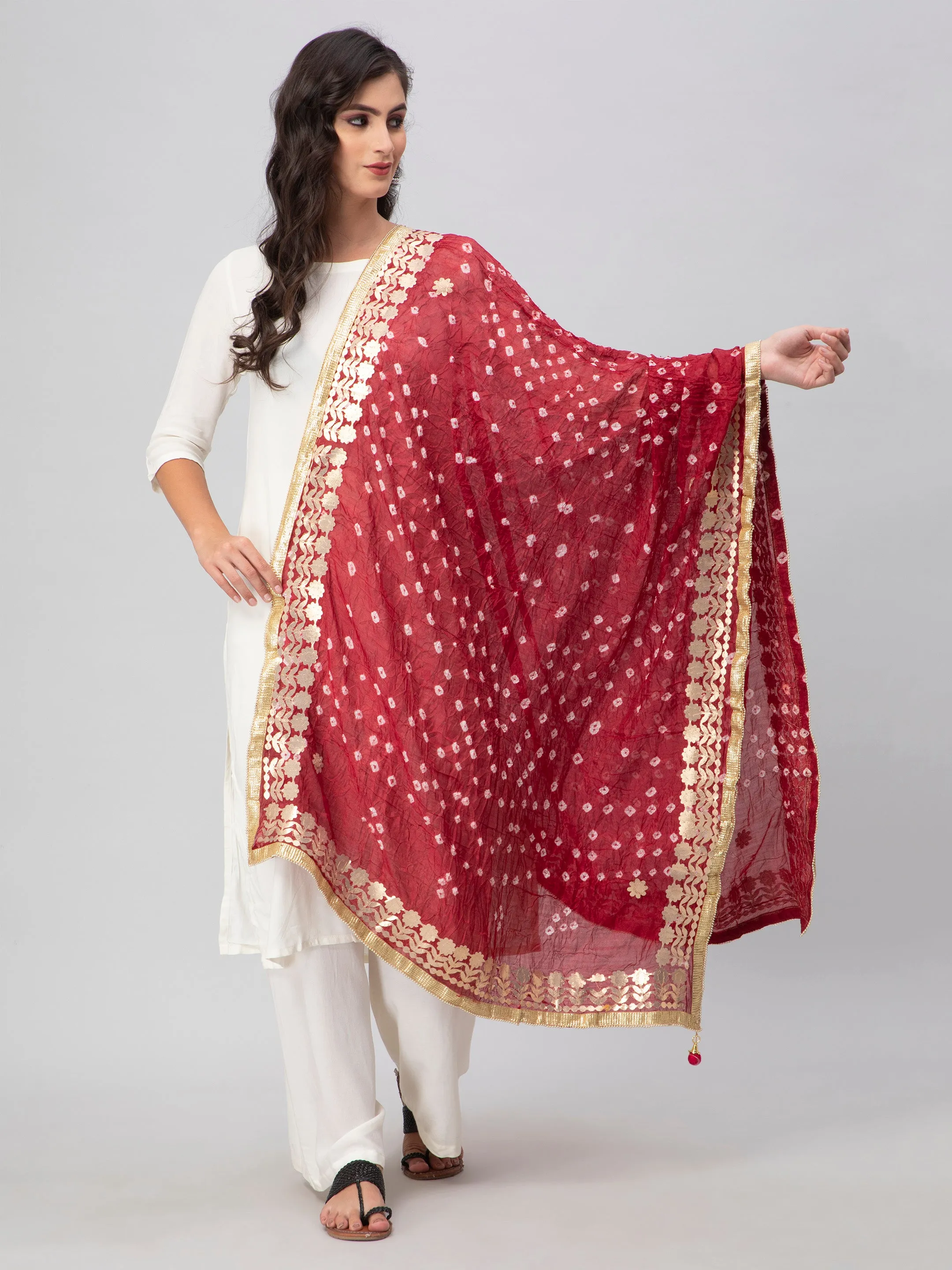 Maroon Bandhani Silk Blend Dupatta