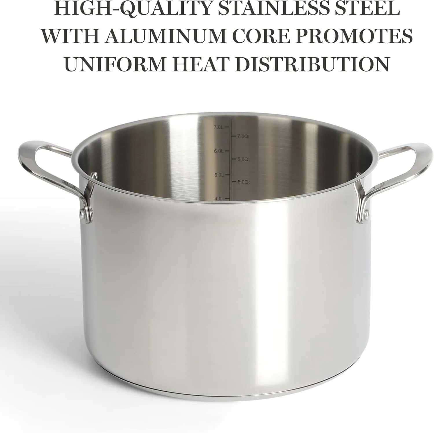 Martha Stewart Castelle 10 Piece 18/8 Stainless Steel Induction Safe Pots and Pans Non-Toxic Triply Bottom Kitchen Cookware Set