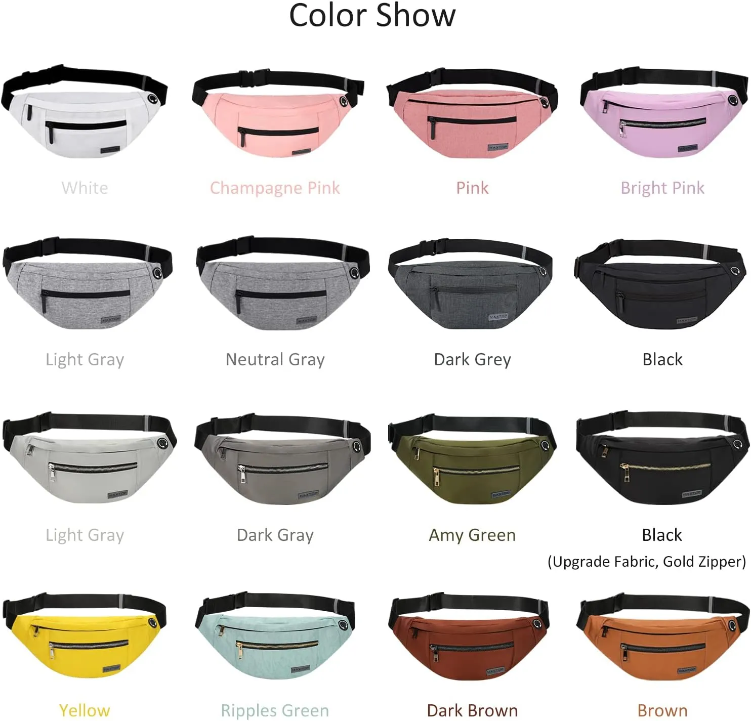 MAXTOP Large Fanny Pack(4 Zipper Pockets)