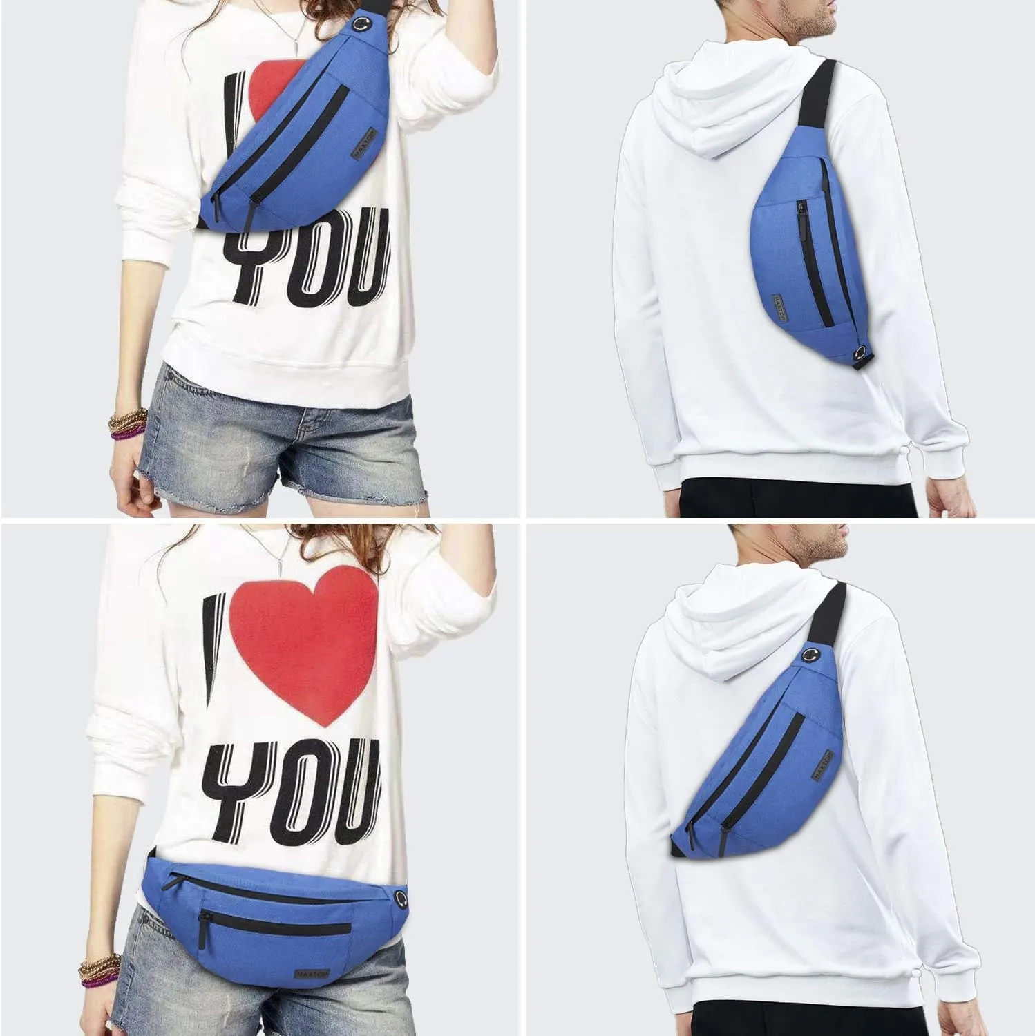 MAXTOP Large Fanny Pack(4 Zipper Pockets)