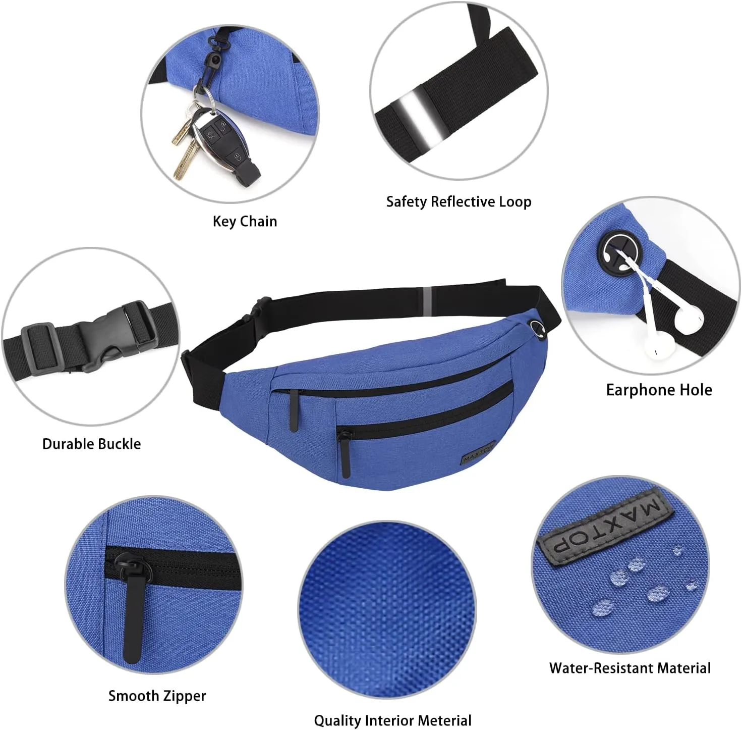 MAXTOP Large Fanny Pack(4 Zipper Pockets)