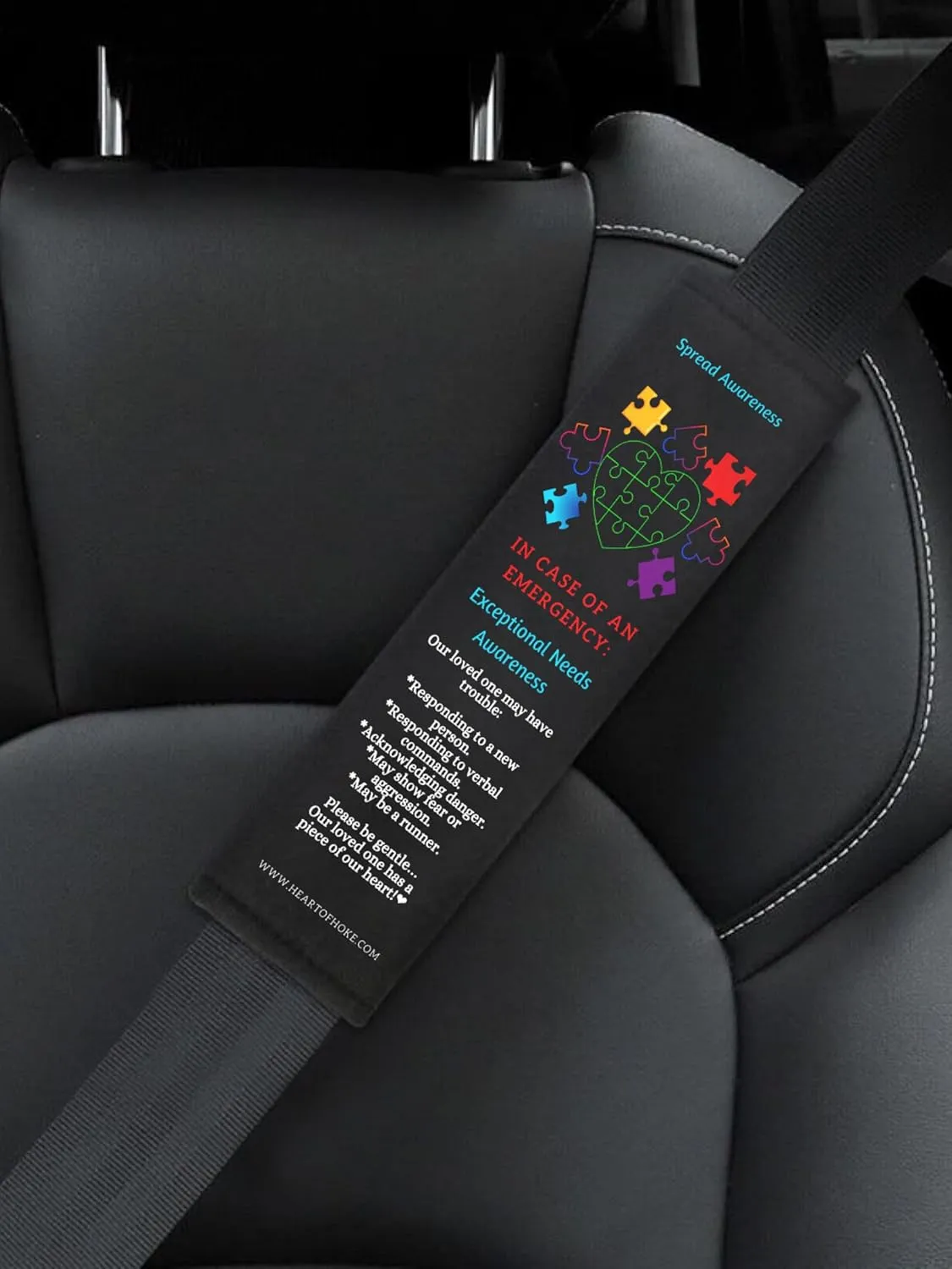 Medical Seatbelt Covers for Vehicle Seatbelts/Backpack Strap Covers/Gym Bag Strap Covers/for Various Medical Concerns (Exceptional Needs Awareness: Green Puzzle Center)