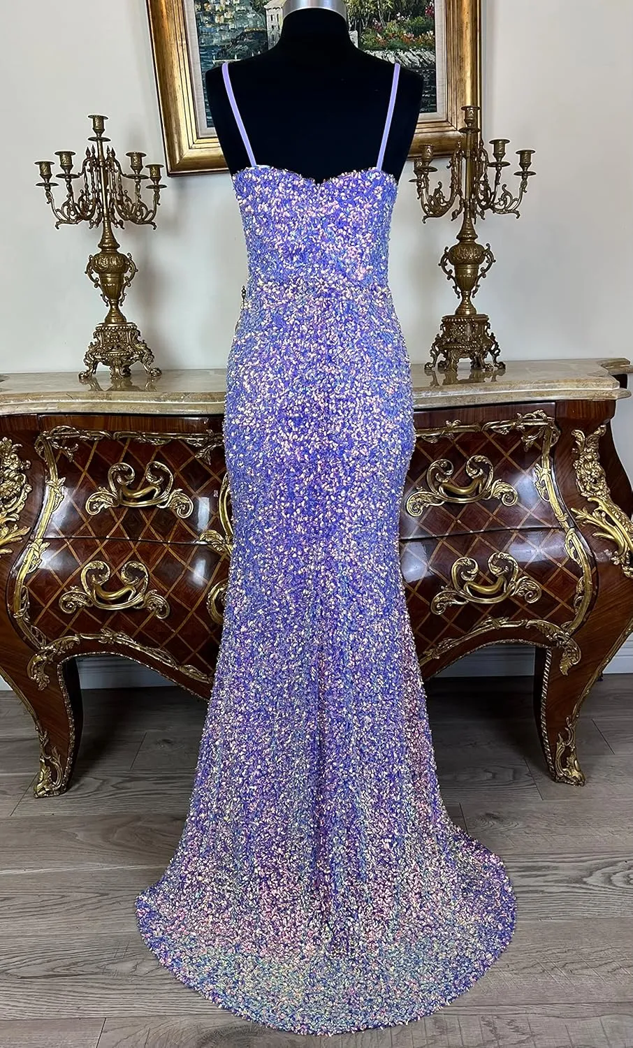 Meier Women's Glitter Tulle Double V-Neck A-Line Prom Formal Gown