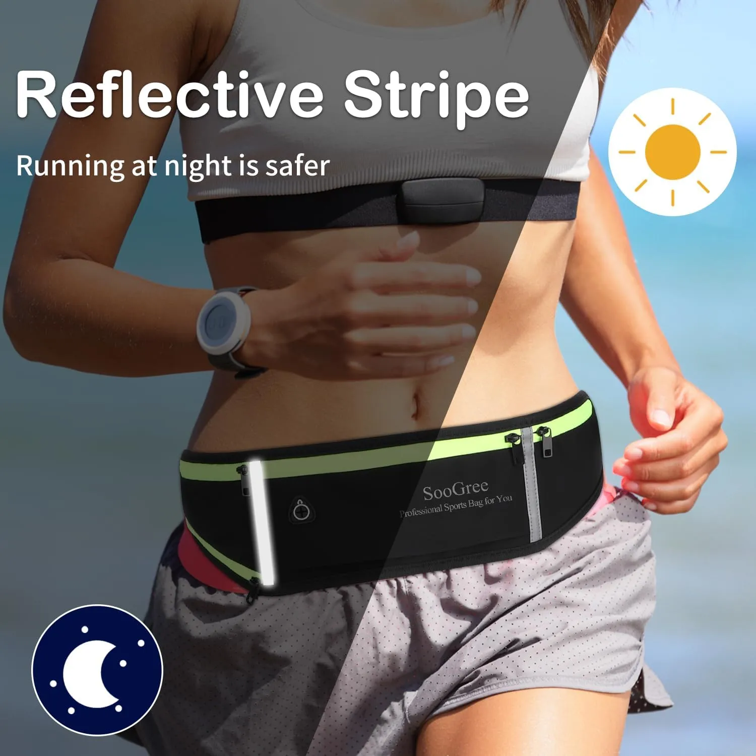 Men Women Running Belt Fanny Pack,Reflective Workout Sport Waist Pack Bag,Running Phone Holder Belt with Water Bottle Holder, Ideal for Running,Walking,Cycling,Gym Workouts (GSP1189-Green)