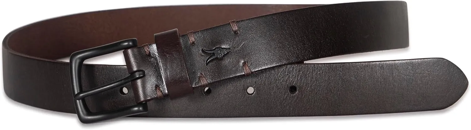 Men's 1.25 Inch Flat Strap Leather, Casual Belt with Matte Metal Buckle