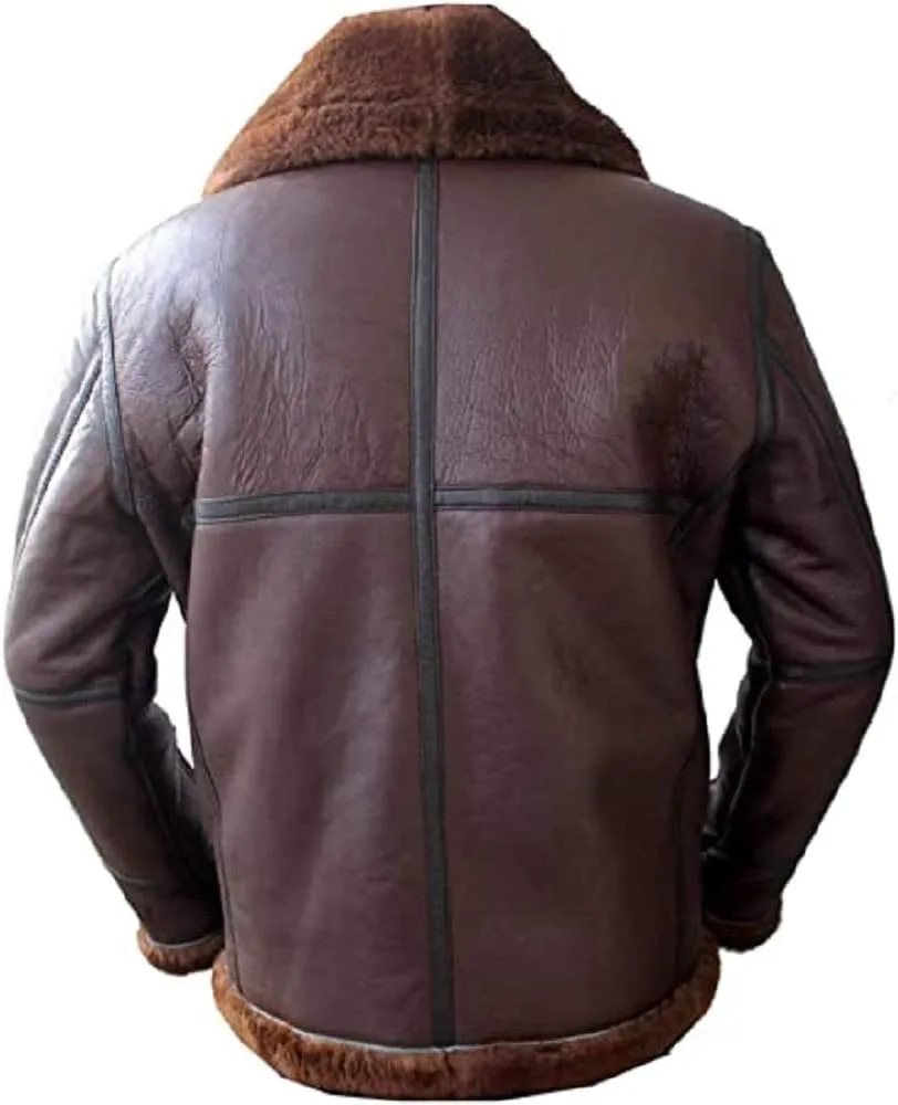 Men's Aviator RAF B3 Biker`s Brownish Shaded Real Sheepskin Leather Jacket